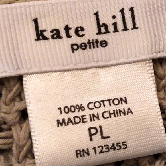 Kate Hill large petite Sage/Taupe One Button 3/4 Sleeve Crochet Cardigan - Picture 5 of 6